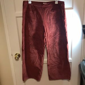 Rust Velvet High Rise Cropped Wide Leg Pants